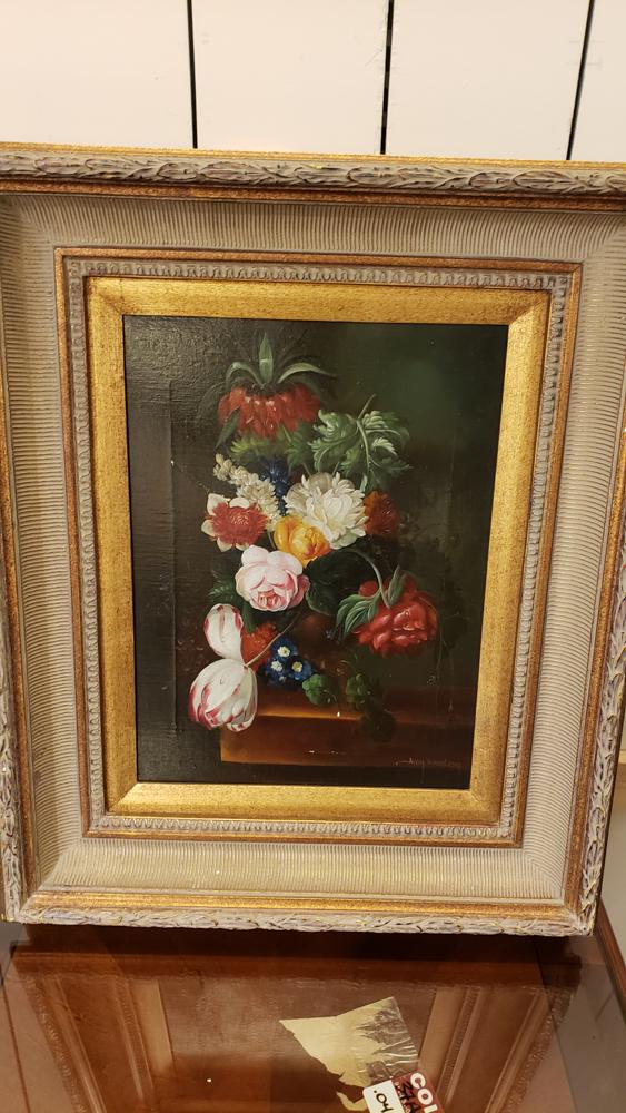 Floral still life signed Judy Fairledy in gilt frame (1 of 1)