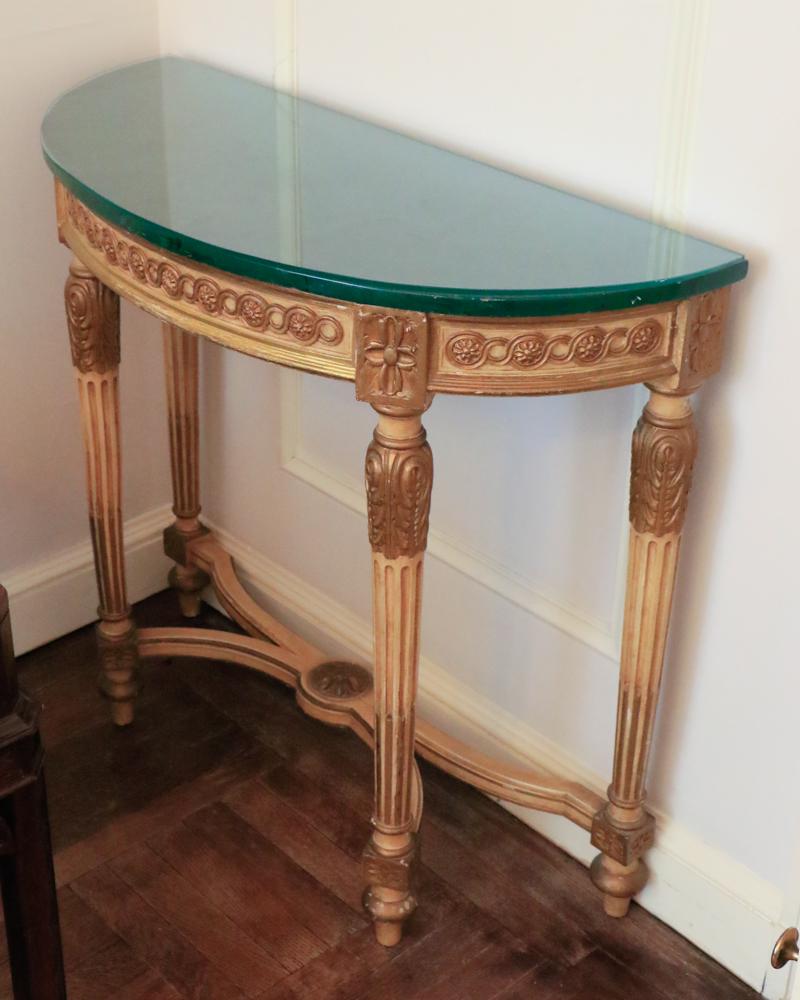 Pair of French style carved and gilt demi-lune marble (1 of 1)