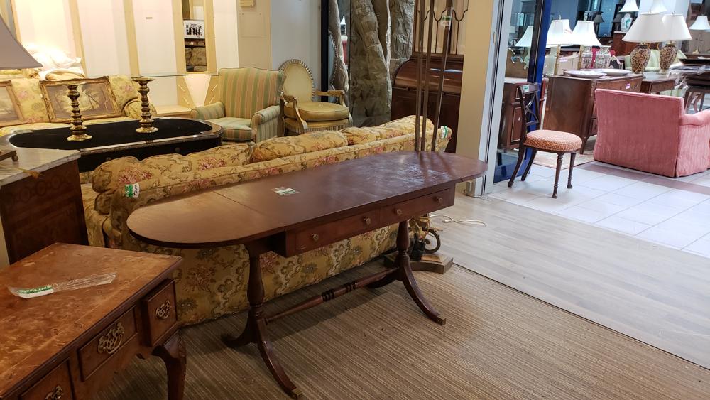 Mahogany sofa table, drop leaf ends, inlay, 29x29x23" (1 of 1)