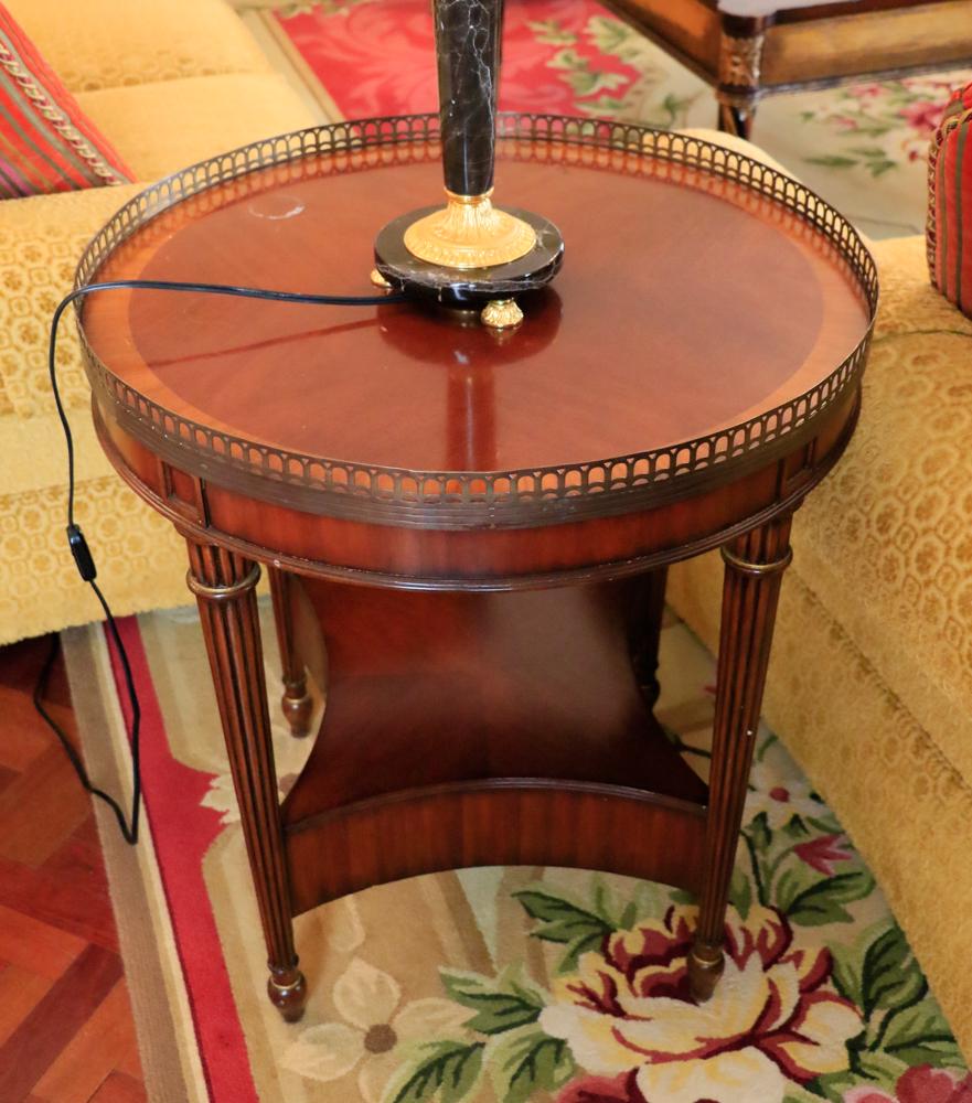 Pair of Regency style circular tables, brass gallery, (1 of 1)