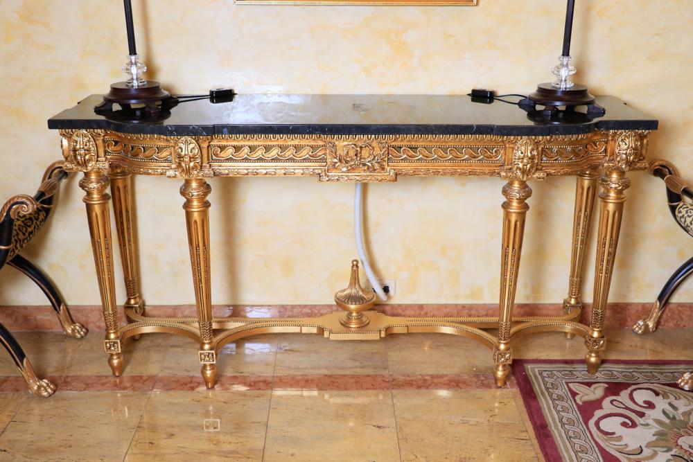 French style carved gold console table, black marble (1 of 1)