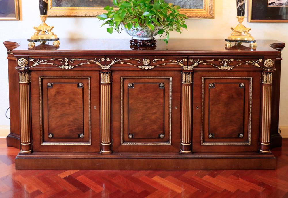 Colonial custom mahogany side board with checkered (1 of 1)