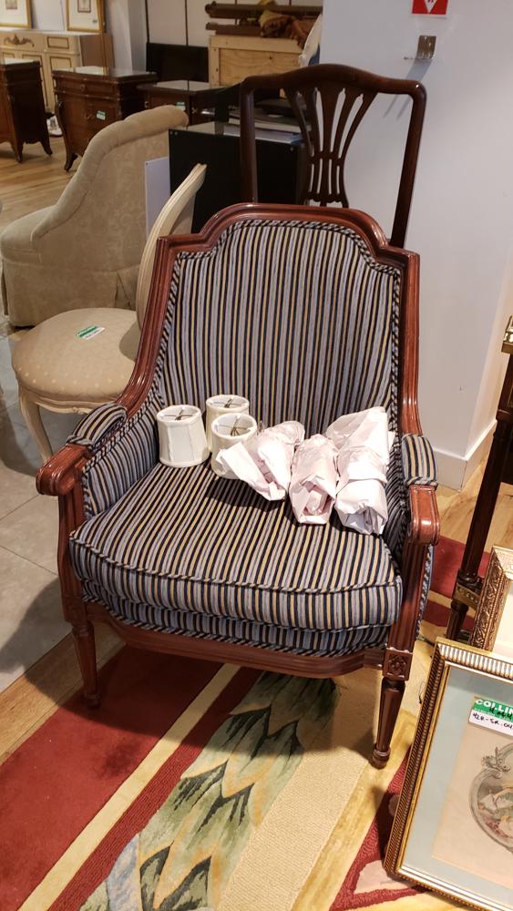 French fauteuil chair with blue striped fabric (1 of 1)