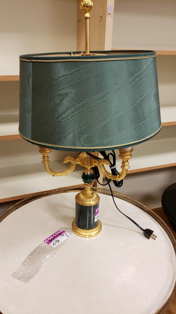Pair of brass and green marble lamps, 27" (1 of 1)