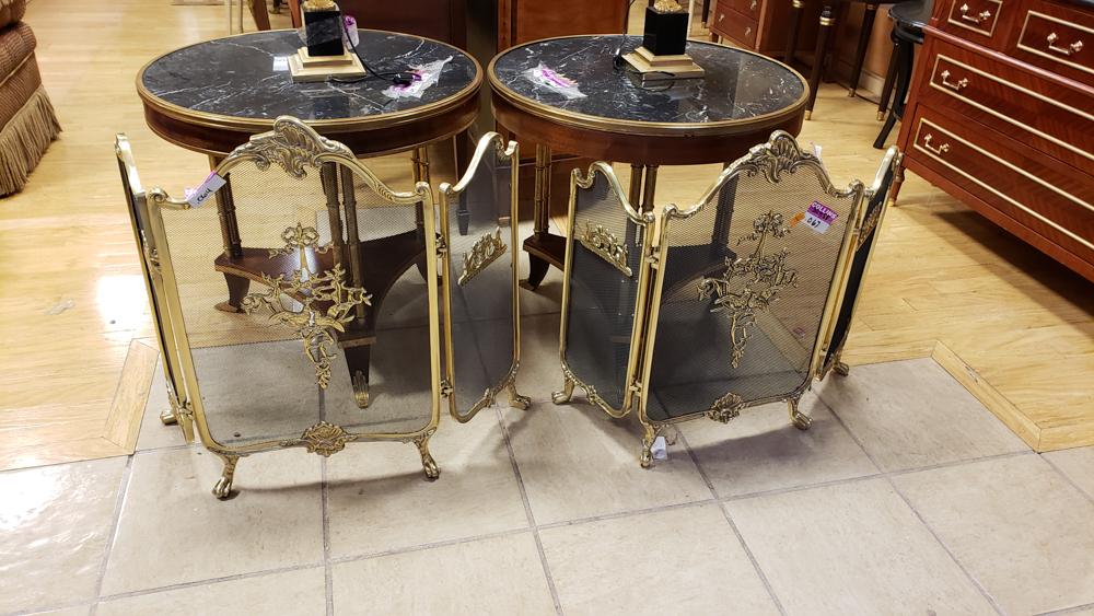 2 French 3 panel brass fire screen 32.5x42.5 (1 of 1)