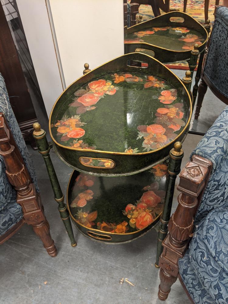 Italian tole paint decorated two-tiered metal tray (1 of 1)