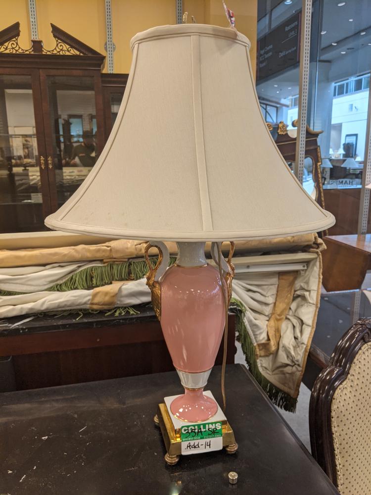 3 lamps - Pair of brass and crystal lamps; Pink lamp (1 of 1)
