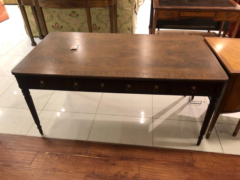 Regency style mahogany library desk with banded inlay (1 of 1)