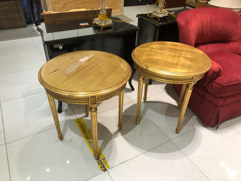 Lot of 2 gilt round tables tables, plus 1 gilt end (1 of 1)