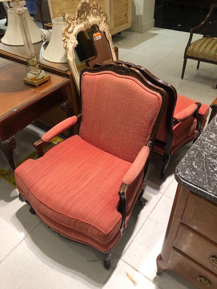 Pair of French style armchairs with coral upholstery, (1 of 1)