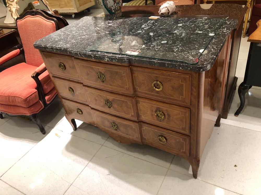 French style inlaid bureau with marble top. (1 of 1)