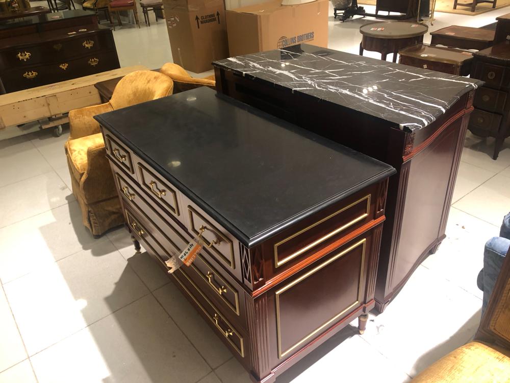 Lot of 2 marble topped cabinets, and 1 marble topped (1 of 1)