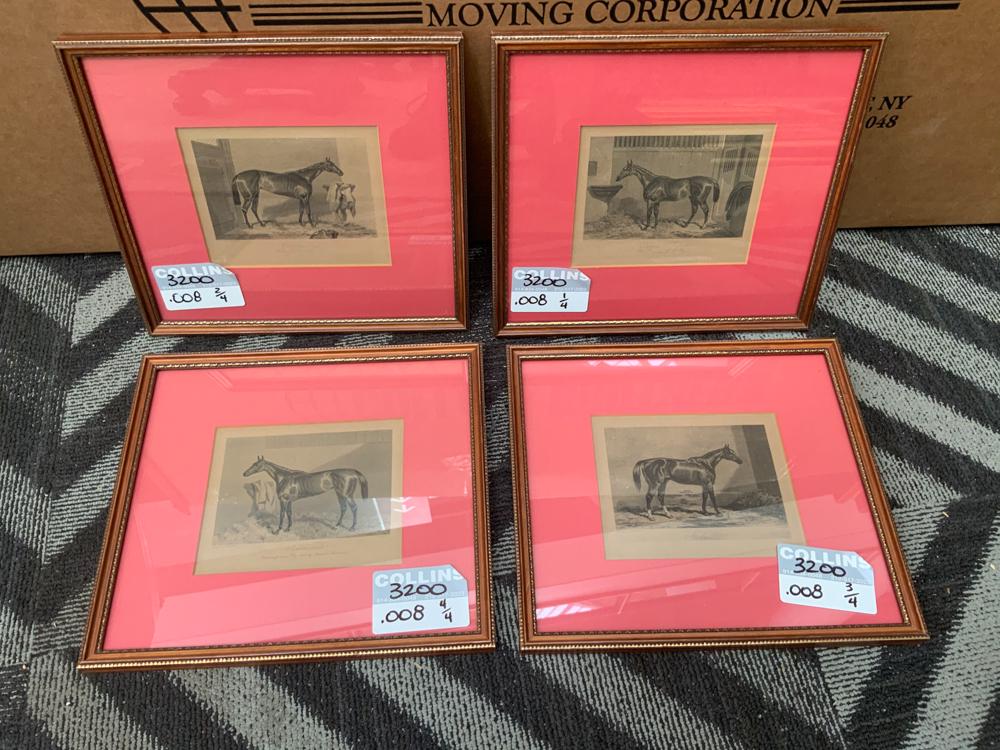 Lot of 4 framed equestrian prints with red matting (1 of 1)