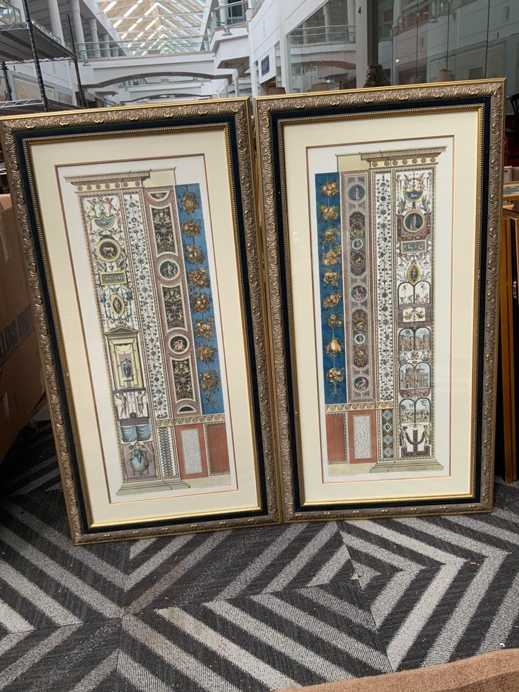 Pair of large framed prints of architectural designs (1 of 1)