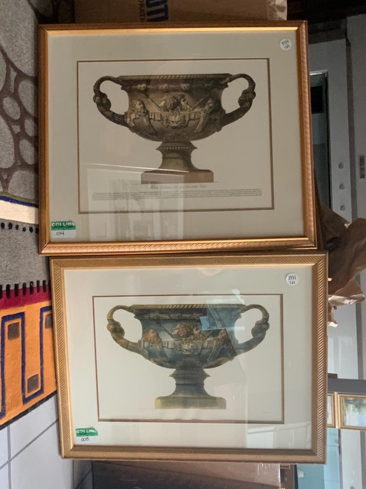 Pair of large framed prints of urns (1 of 1)