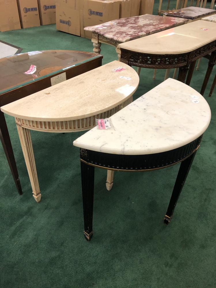 Pair of white marbletop hall tables (1 of 1)