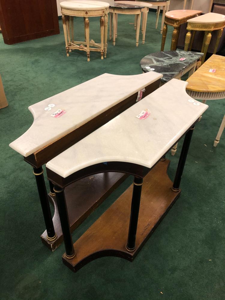 Pair of white marbletop hall tables (1 of 1)