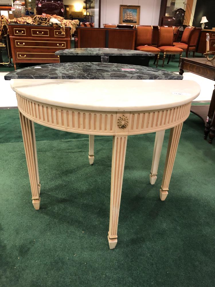 Pair of white marble top hallway tables (1 of 1)