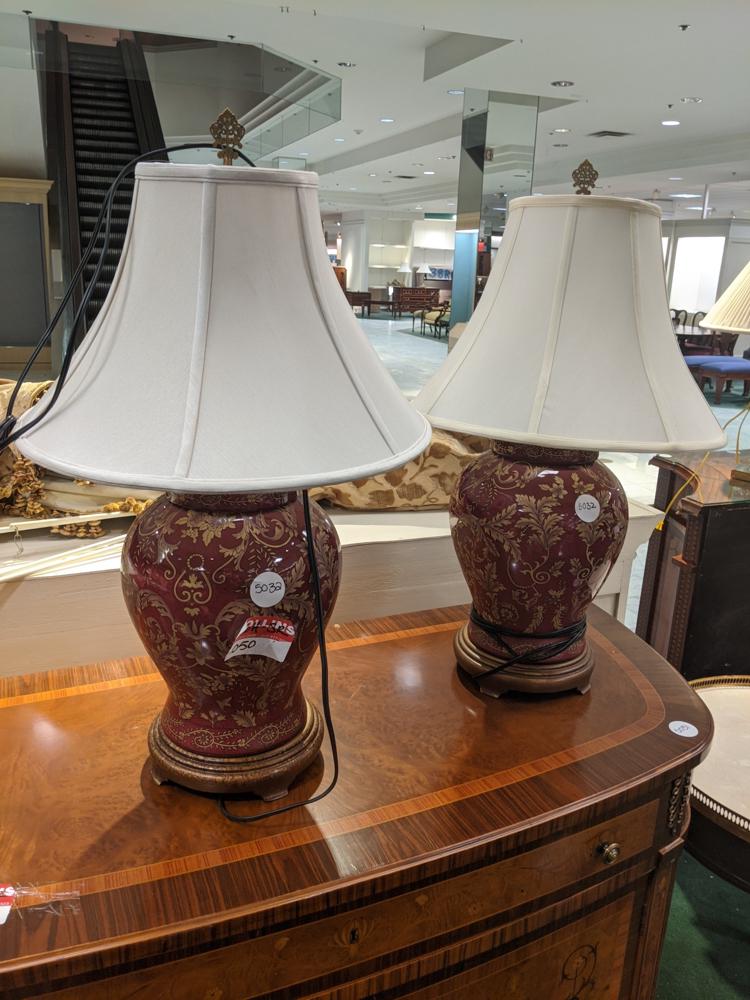 Lot of 2 Lamps, gold and burgundy, 29 inches (1 of 1)