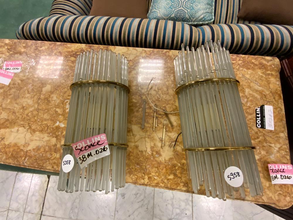 Lot of 2 crystal and brass sconces, 15 inches h (1 of 1)