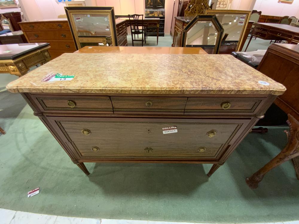 French 5 drawer cabinet with reeded legs and marble top (1 of 1)