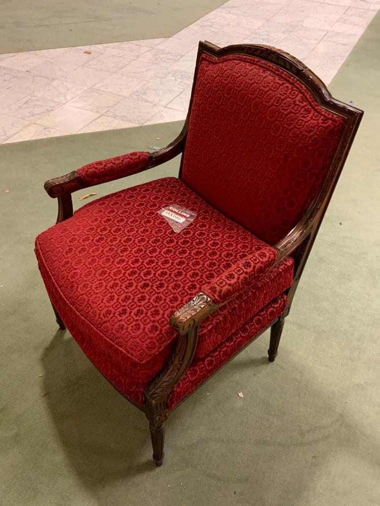French upholstered carved side chair burgundy (1 of 1)