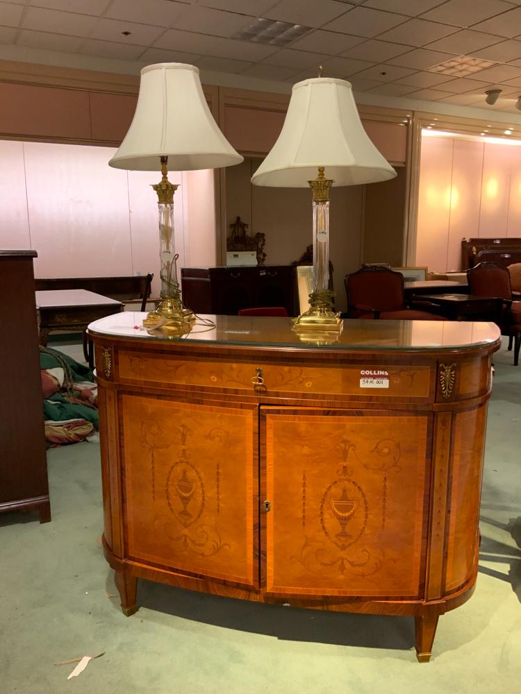 D shaped French inlaid cabinet with 2 brass and crystal (1 of 1)