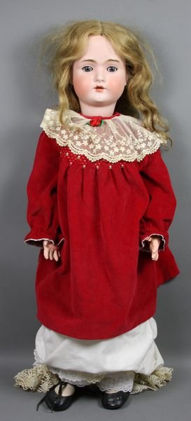 B.S. Walterhausen German Bisque Head Doll: Early 20th Century BSW (Bruno Schmidt Walterhausen) 1900-1925 large German bisque head doll, 30", composition jointed body, open and closed eyes, open mouth, original pate and wig. Good condition; not