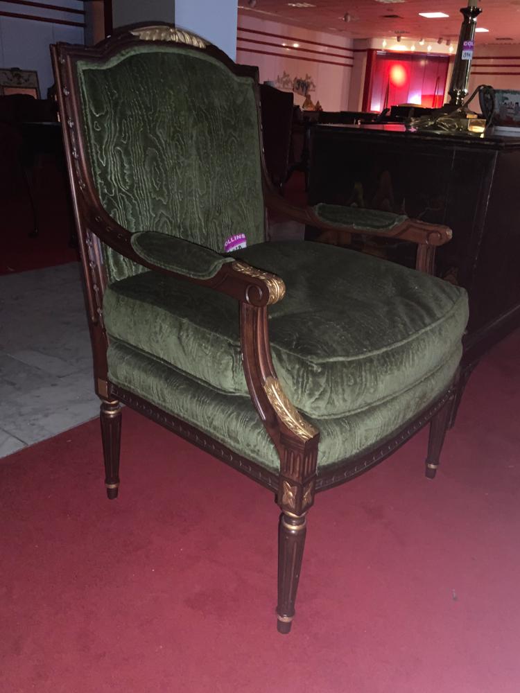 Pair of carved French armchairs with moire fabric (1 of 1)