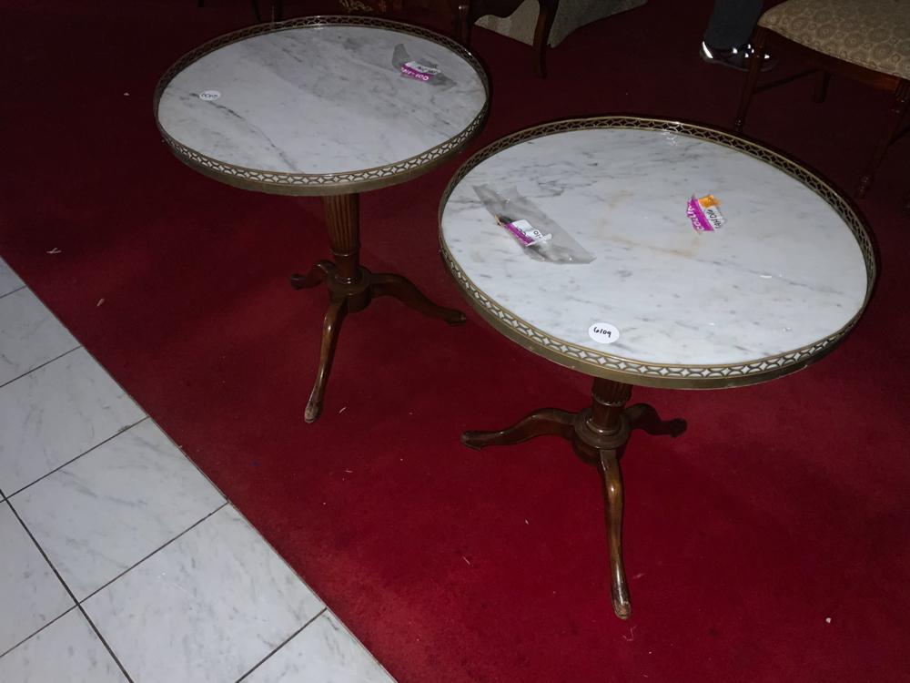 Pair of marble top tables with brass rails (1 of 1)
