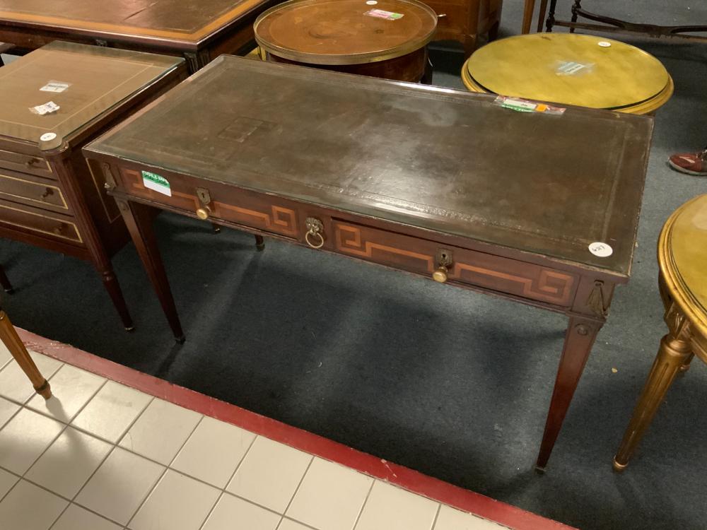 Antique inlaid table desk together with a leather top (1 of 1)