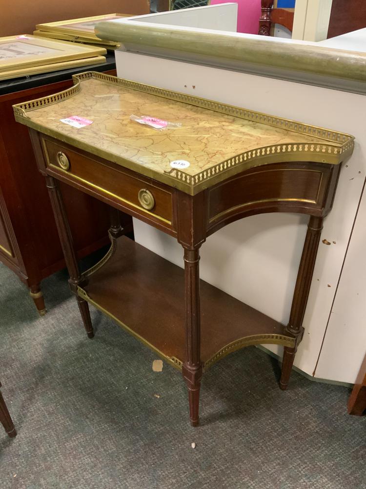French marble top hall table with brass rail (1 of 1)