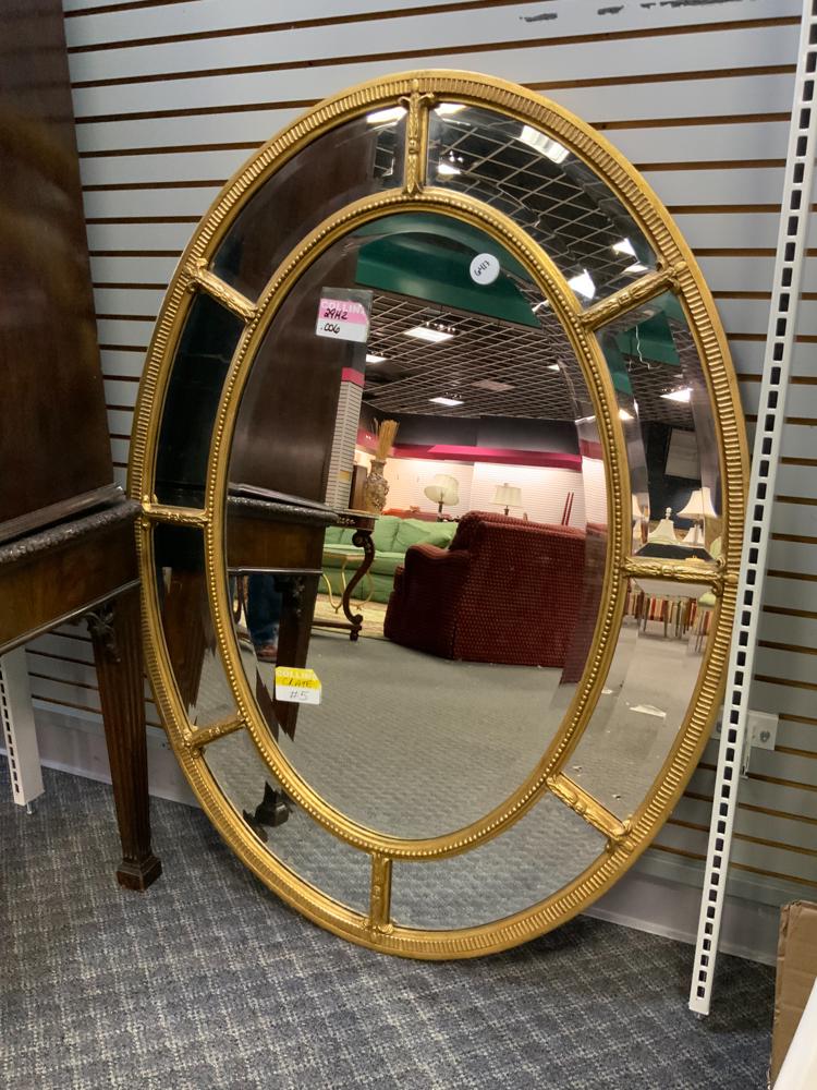 Beveled oval mirror with inset panels (1 of 1)