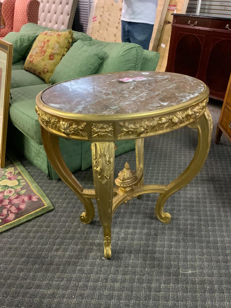 Antique oval French gilt table with marble top (1 of 1)