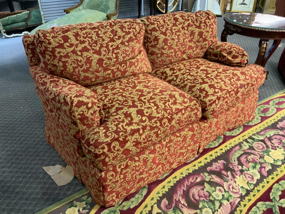 Burgundy and gold love seat: 20th Floor Suites: Burgundy and gold love seat
