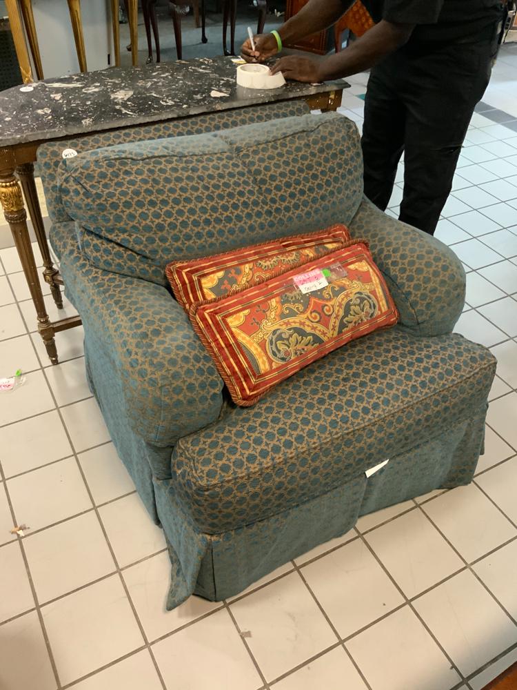 Pair of blue upholstered lounge chairs together with (1 of 1)