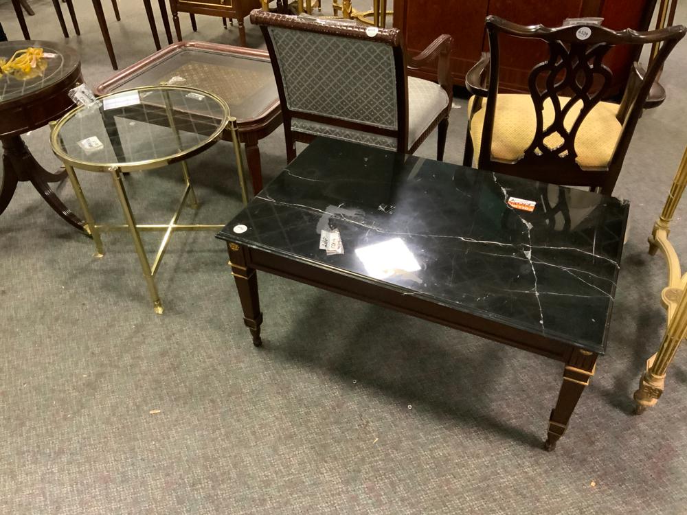 Marble top coffee table together with a brass and glass (1 of 1)