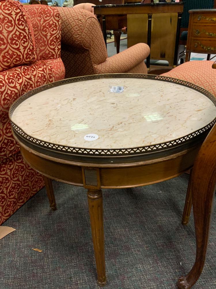 Marble top round table with brass rail (1 of 1)