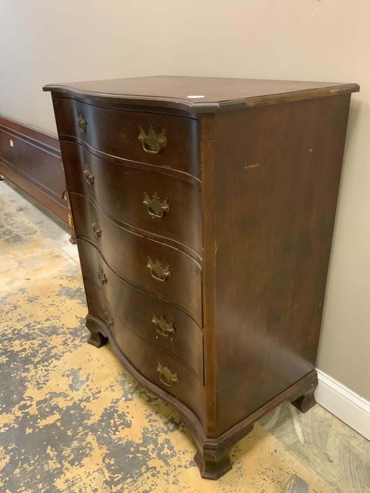 Antique serpentine 5- drawer mahogany Chippendale: 30th Floor Suites: Antique serpentine 5- drawer mahogany Chippendale bureau