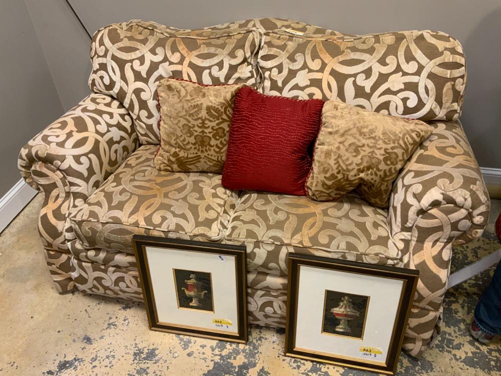 Upholstered Beige Loveseat with pillows (1 of 1)