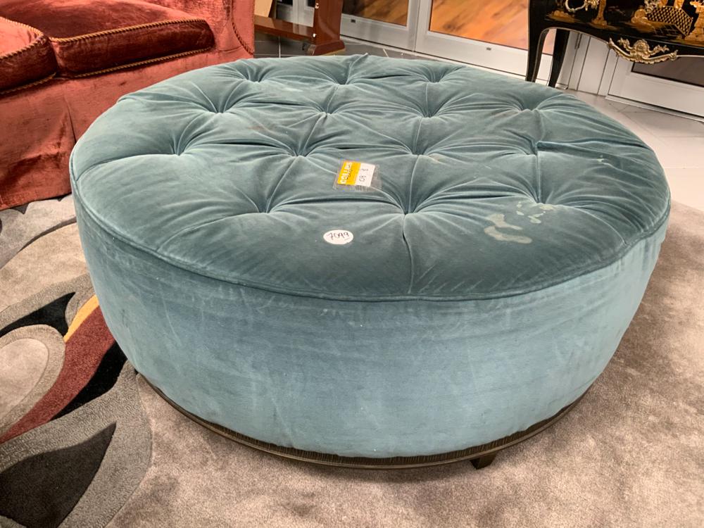 Lot of 2 blue velour ottomans - stained (1 of 1)