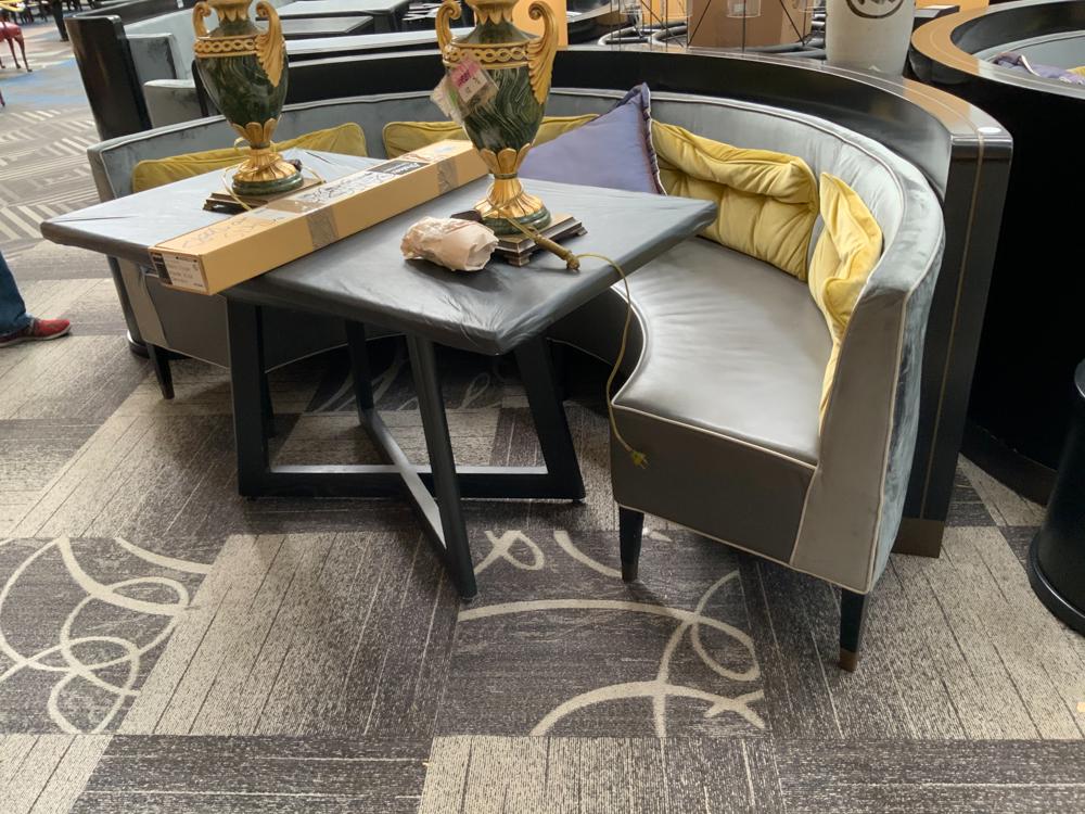 Half round free standing banquette, black lacquer and (1 of 1)