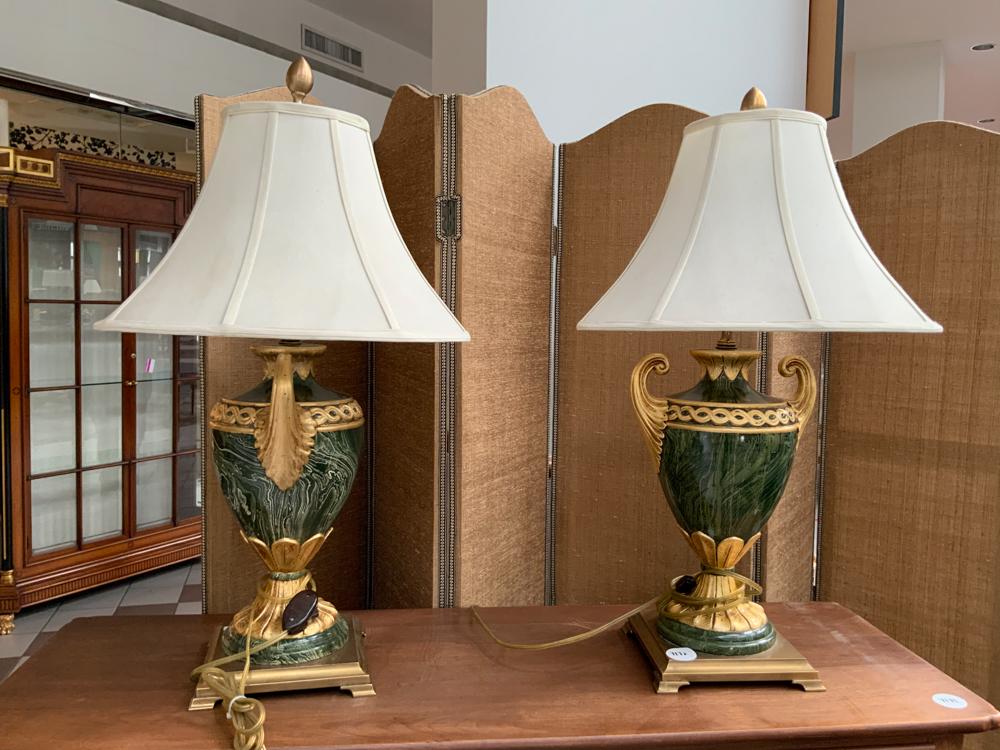 Lot of 2 green and brass urn lamps (1 of 1)