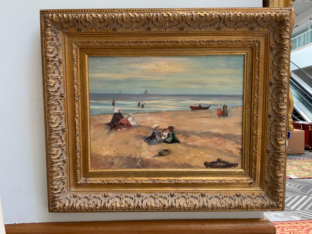Oil on canvas impressionist painting beach scene three (1 of 1)