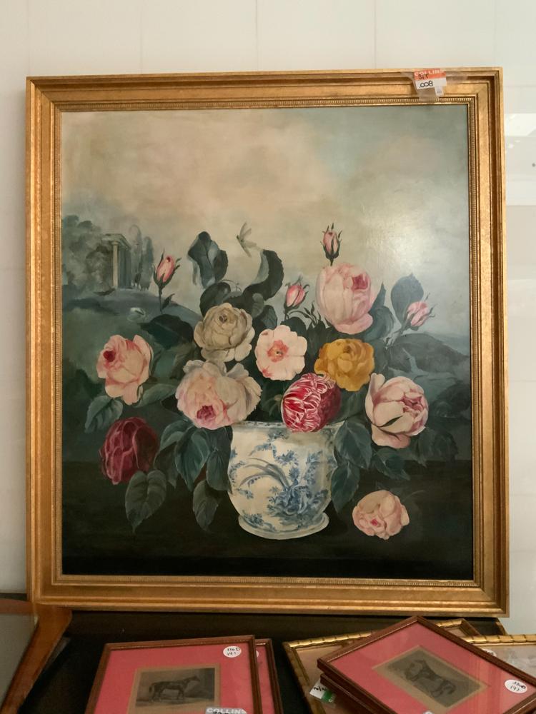 Oil on canvas flowers in an Asian bowl, 42x48 (1 of 1)