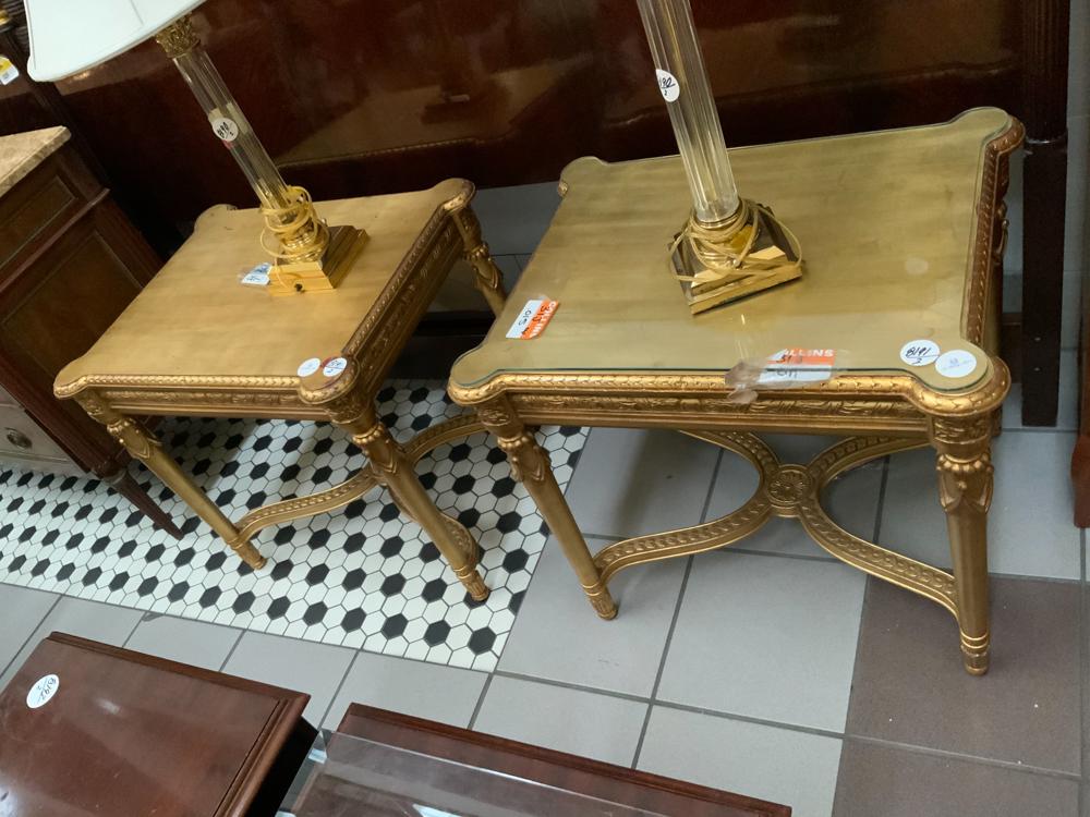Pair of French Gold Painted Tables: Pair of French gold-painted tables.