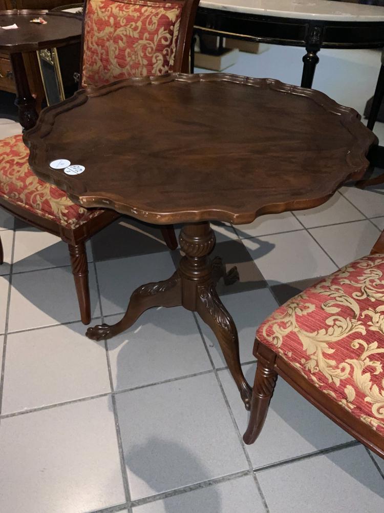 Two Pie Crust Edge Tea Tables: Chippendale-style and Queen Anne-style pie crust edge tea tables, lot of two.