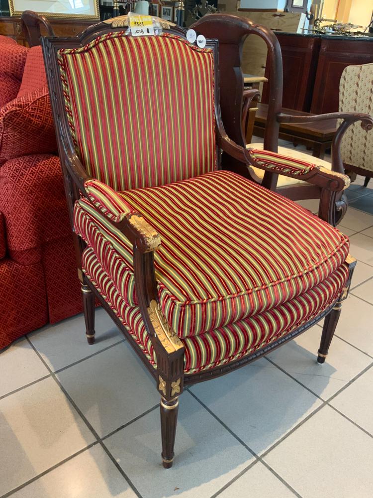 Regency Style Carved Upholstered Armchair (1 of 1)