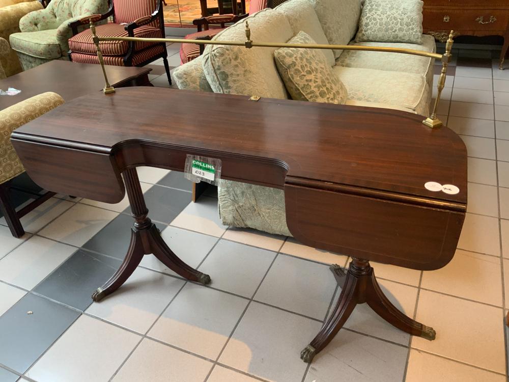Duncan Phyfe Style Mahogany Server: Duncan Phyfe-style mahogany server having brass rail.