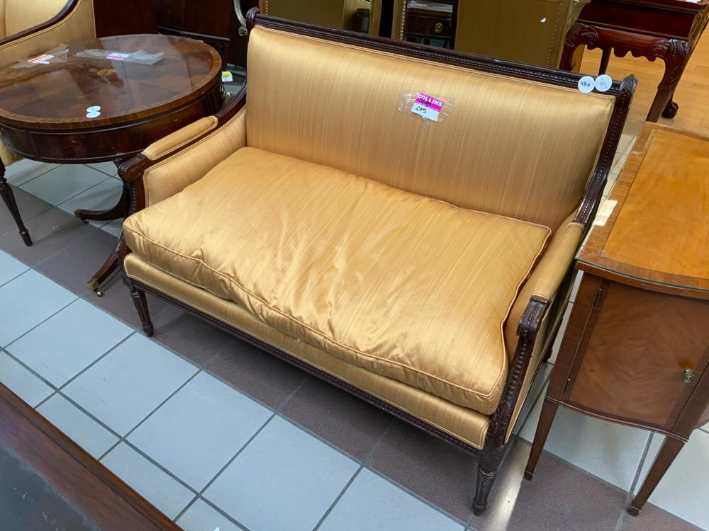 French Regency Style Gold Upholstered Settee (1 of 1)